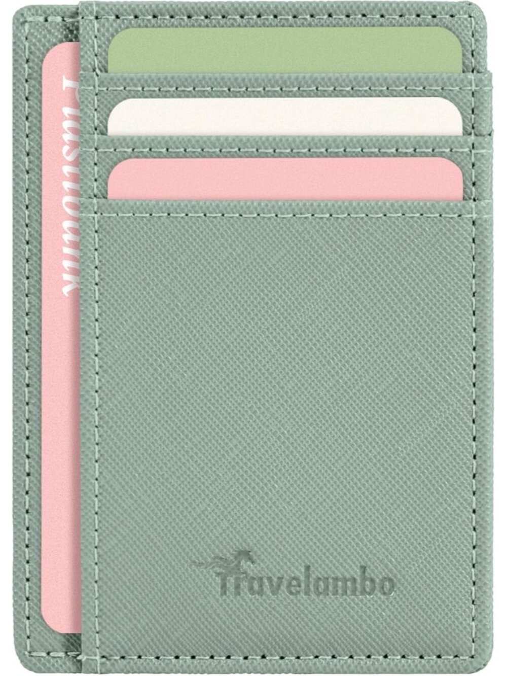 Men's Light Green Slim Wallet Front Pocket Minimalist Leather RFID Blocking